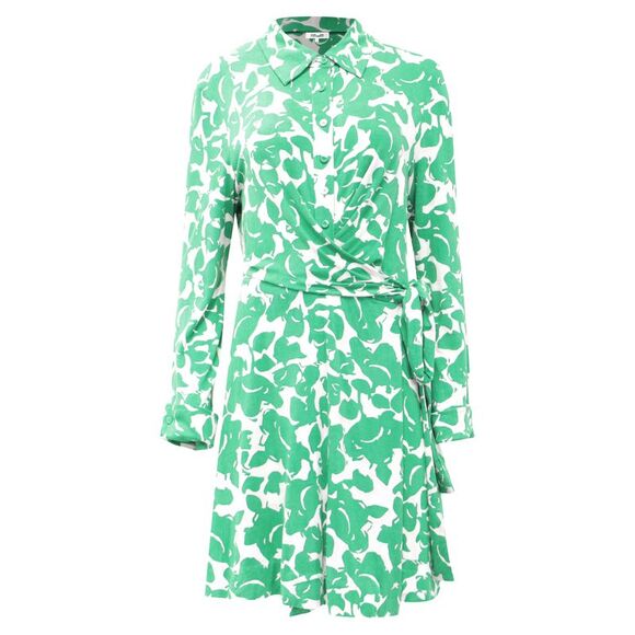 Diane Von Furstenberg Didi Printed Mini Wrap Dress in Green Viscose